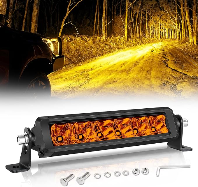 8 Inch Light Bar Amber, SWATOW INDUSTRIES 8" Slim Light Bar Amber Fog Lights Spot Flood Offroad Lights for Heavy Foggy/Rainy Driving for ATV UTV Dirt Bike Motorcycle Truck Pickup