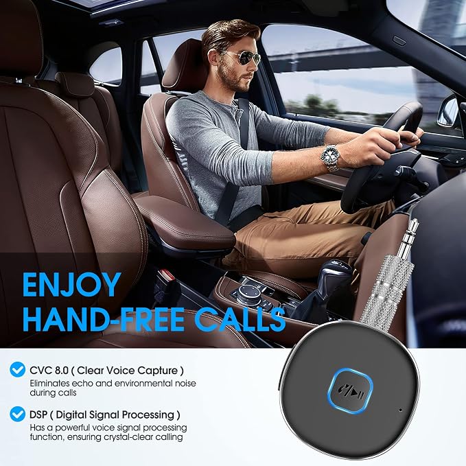 Bluetooth Receiver, LAICOMEIN Portable 3.5mm Aux Car Adapter, Bluetooth Wireless Audio Receiver for Car/Home Stereo/Wired Headphones/Speaker, 16H Battery Life
