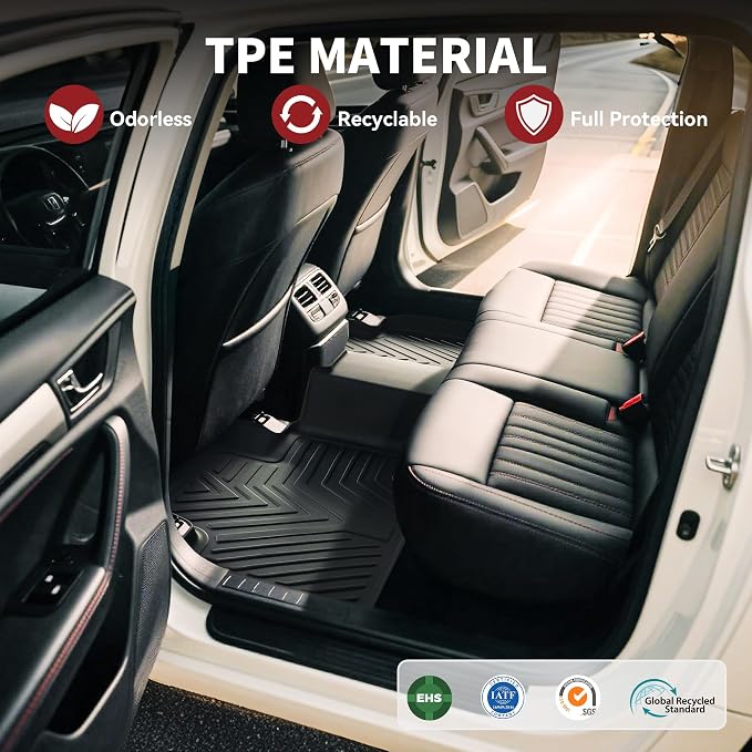 YITAMOTOR Floor Mats Fit 2014-2018 Chevy Silverado/GMC Sierra 1500 Crew Cab | Fit 2015-2019 Chevy Silverado / GMC Sierra 2500HD/3500HD Crew Cab, Custom Fit TPE All Weather Protection, 1st & 2nd Row