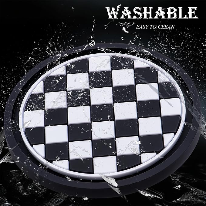 4PCS Car Cup Holder Coaster – 2.75 Inch Anti-Slip Auto Insert Cup Mat – Universal Fit for Women & Girls – Interior Decor Accessories (Checkerboard)