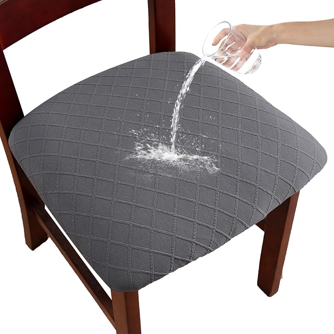 Waterproof Chair Seat Covers Set of 4 for Dining Room, Stretch Removable Washable Chair Seat Slipcovers for Home, Restaurant, Banquet,Kitchen Chair Seat Cushion Protector(Dark Gray, Large)