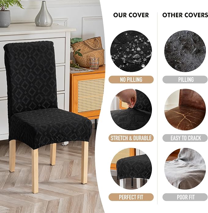 Genina Waterproof Chair Covers for Dining Room Set of 4, Removable Washable Chair Slipcover Protectors, Black