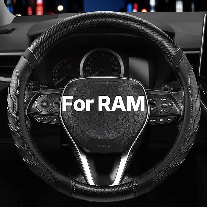 West Llama Customized Auto Car Steering Wheel Cover for Dodge RAM 1500 2500 3500, 15.5-16 inch (Black - Large Size)
