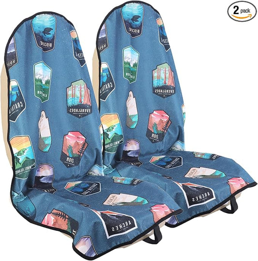 Car Seat Cover Protector Front Seats,for Gym Workout,Running,Swimming,Beach and Hiking,Waterproof Sweat Towel Bucket Seat Covers for Cars SUV Trucks (National Parks, 2Pcs)