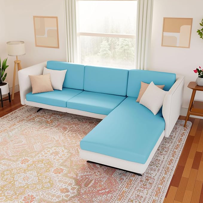 hyha Waterproof Couch Cushion Covers, Stretch Sofa Couch Seat Slipcover for Dog Washable, Non-Slip Waterproof Outdoor Cushion Covers for Patio Furniture Replacement (1 Piece for Large, Peacock Blue)