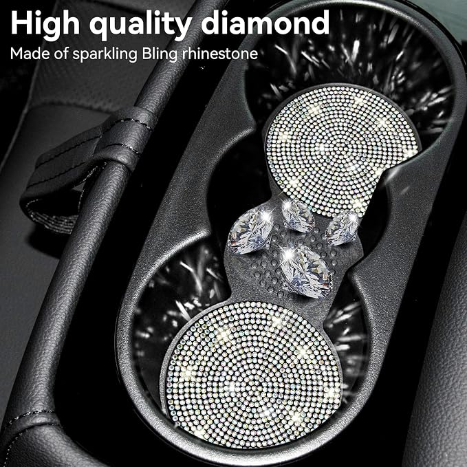 SINGARO Bling Cup Holder Coasters for Car, 4PCS Universal Non-Slip Cup Holder, Embedded Decorative Coasters, Shiny Crystal Car Interior Accessories Gifts for Women (AB-Color)