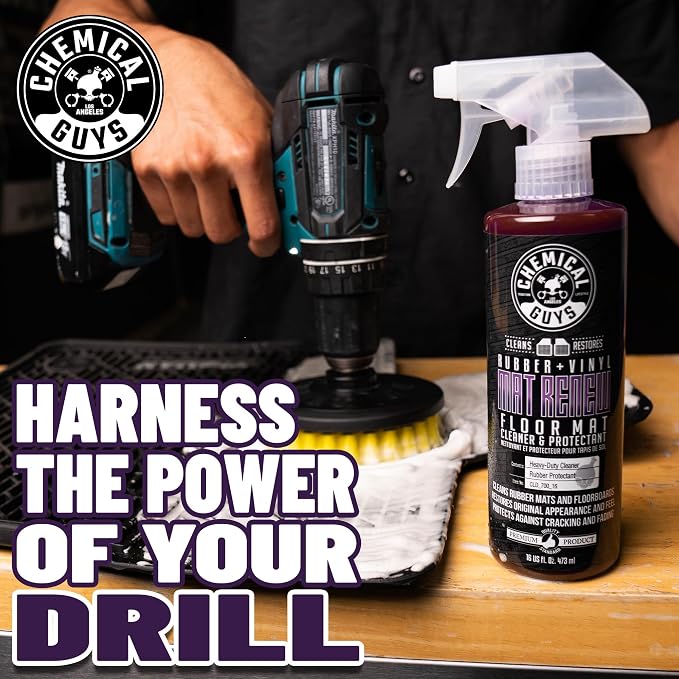 Chemical Guys, Heavy Duty Floor Mat Cleaning Kit, Mat Renew & Brush, 5 Pc | Mat Renew cleaner, drill brush and Workhorse towels clean and revive rubber and vinyl mats and liners