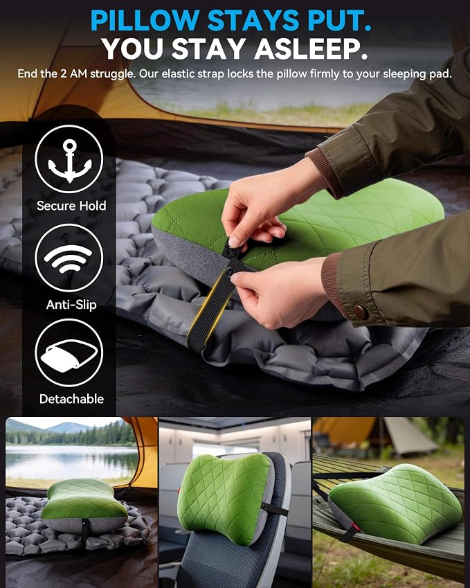 Hikenture Camping Pillow with Removable Cover, Ultralight Inflatable Pillow | Ergonomic Neck Lumber Support, Upgrade Leakproof Backpacking Pillow, Portable Packable for Hiking, Beach, Travel
