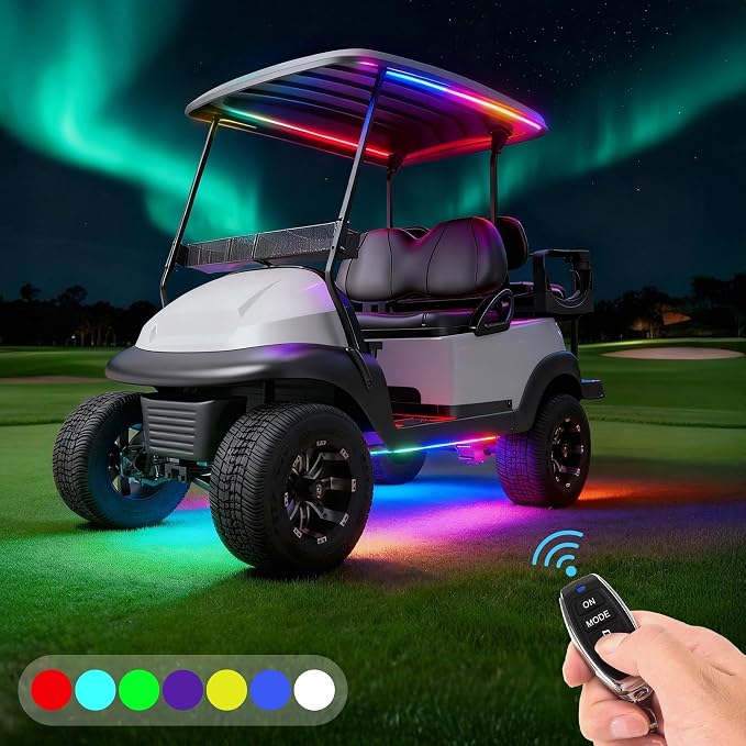 10L0L 6PCS Golf Cart Underbody Light Kit, Underglow LED Strip for EZGO Club Car Yamaha, 24 Modes Multicolor RGB Music Sync Waterproof, Canopy Lights Optional (6 Pack(4 Underbody and 2 Roof-Fishbone))