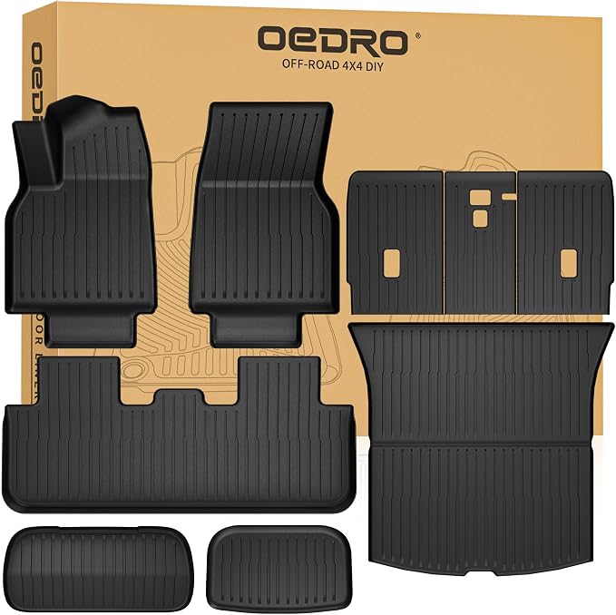 OEDRO Tesla Model Y Juniper Floor Mats 2025 2026 Custom Fit All-Weather TPE Model Y Performance/Premium Back Seat Protector, Cargo Liner, Trunk & Interior Model Y Accessories
