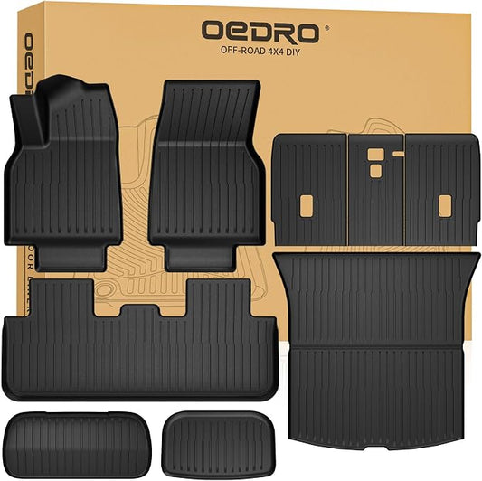 OEDRO Tesla Model Y Juniper Floor Mats 2025 2026 Custom Fit All-Weather TPE Model Y Performance/Premium Back Seat Protector, Cargo Liner, Trunk & Interior Model Y Accessories