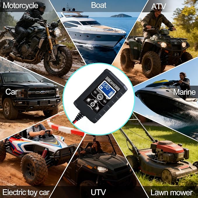 COREBOX Battery Charger 2-Amp 6V/12V Smart Trickle Charger for Car - Battery Maintainer Trickle Charger, and Automotive Battery Charger with Temperature Compensation for Car Truck Motorcycle
