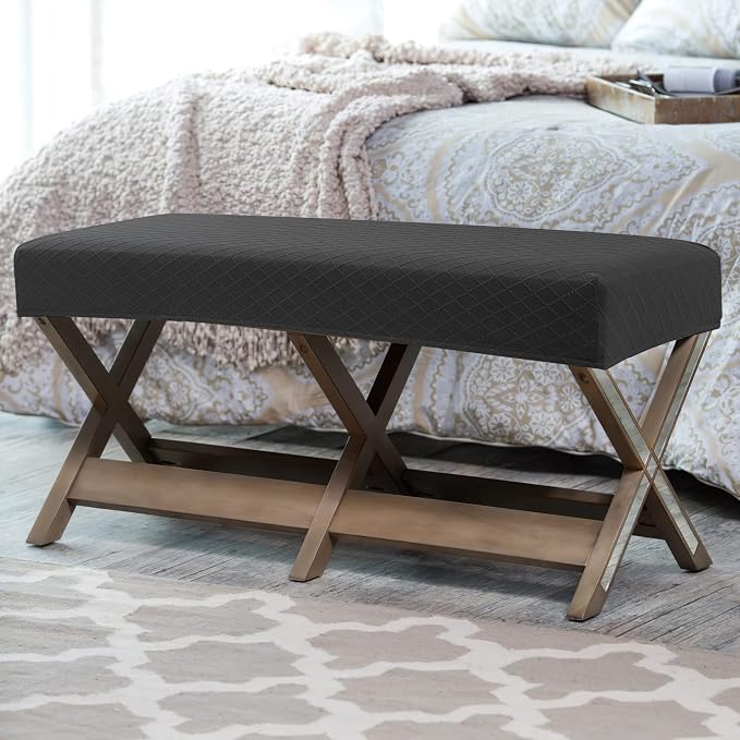 Fuloon Waterproof Dining Bench Cover, Removable Bench Slipcover Washable Bench Seat Protector Cover for Living Room, Bedroom, Kitchen (Black)