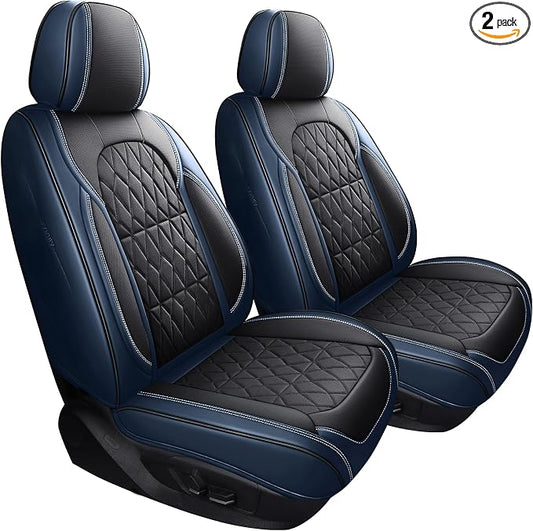 Aierxuan 2Pcs Leather Front Car Seat Covers Full Coverage, Black-Blue | Waterproof Universal Fit Jeep Liberty Renegade Compass Buick Encore Envision Ford Ecosport Ranger Maverick Cadillac