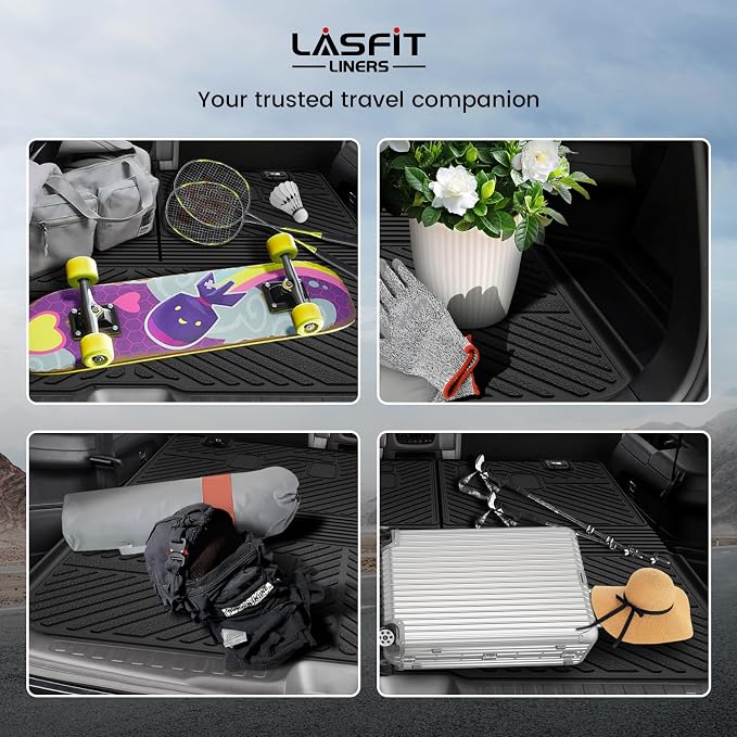 LASFIT Cargo Mat with Backrest Mat for Honda Pilot 2016-2022, Split & One-Piece Foldable Seating TPE Custom Fit Trunk Mat Cargo Liner with Seatback Mat Accessories, Black