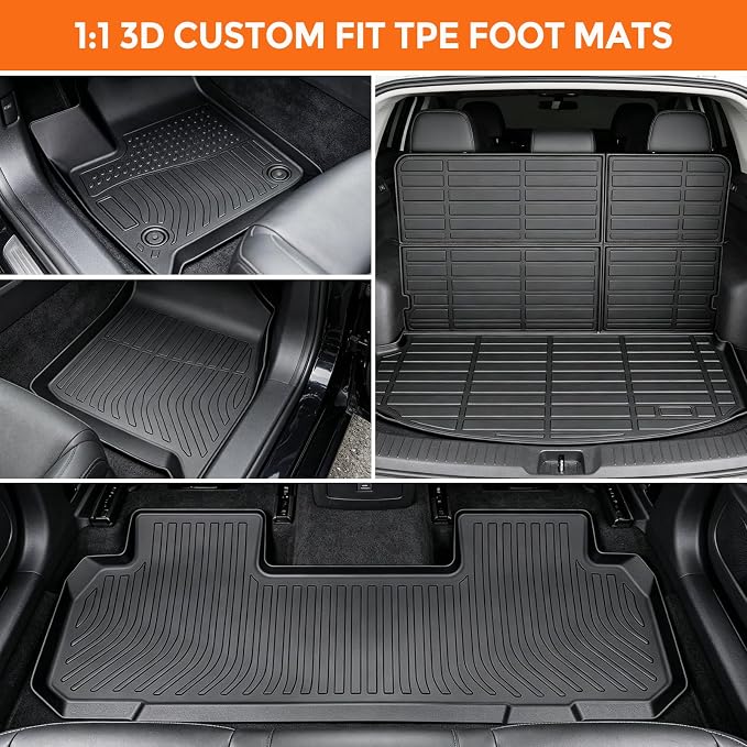 Floor Mats for Buick Enclave 2018-2024 | Heavy Duty TPE All Weather Protection, Waterproof Non-Slip Black Car Liners (Three-Row Floor Mats & Cargo Liner)