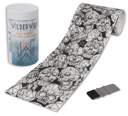 Bike Frame Protection Tape- High Impact Clear Vinyl Wrap Includes Tool (4”x72) Bicycle Frame Protector, Mountain Bike Frame Guard Chainstay Protector (Black Skulls)