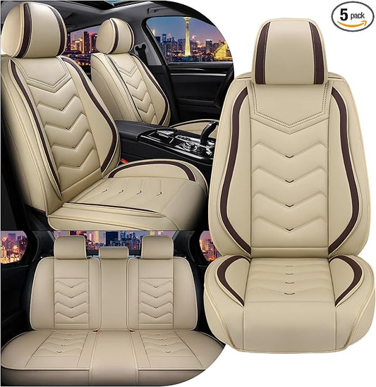 CTDS Car Seat Covers for Honda Civic 2000-2026, Stylish Sport Seat Cover, Premium Nappa Leather Car Seat Cover. Automobile Seat Covers Sets.(Standard 5 Seats/Beige)