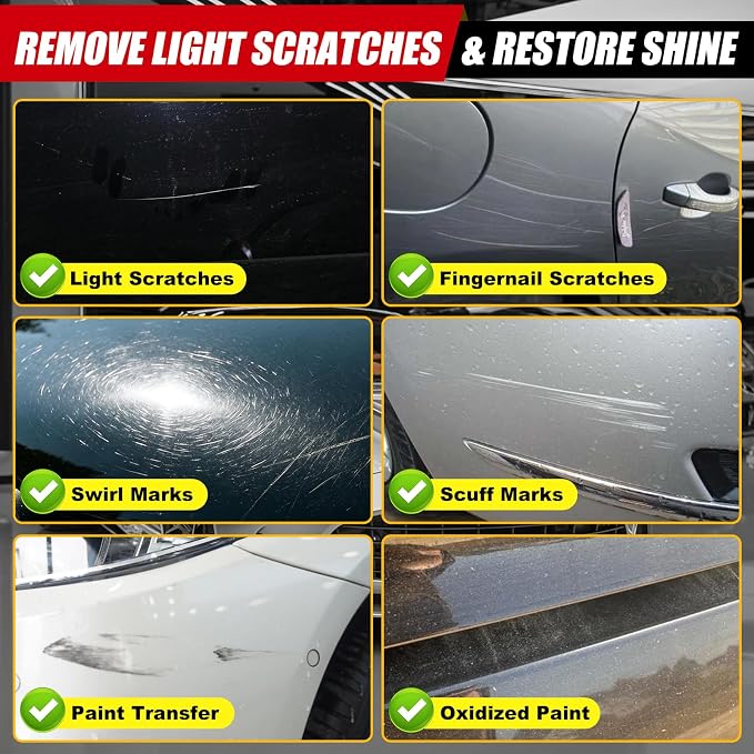 Car Scratch Remover for Vehicles, Car Scratch Repair Kit with Scratch Removal Wax, Rubbing Compound & Polishing Pad, Removes Light Scratches and Swirl Marks, Restores Car Paint Finish, 3.4oz/100ml