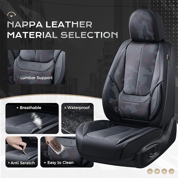 Coverado Car Seat Covers, Seat Covers for Cars, Waterproof Leather Auto Seat Protectors, Leather Car Seat Cushion, Car Interiors Accessories Universal Fit for Most Cars