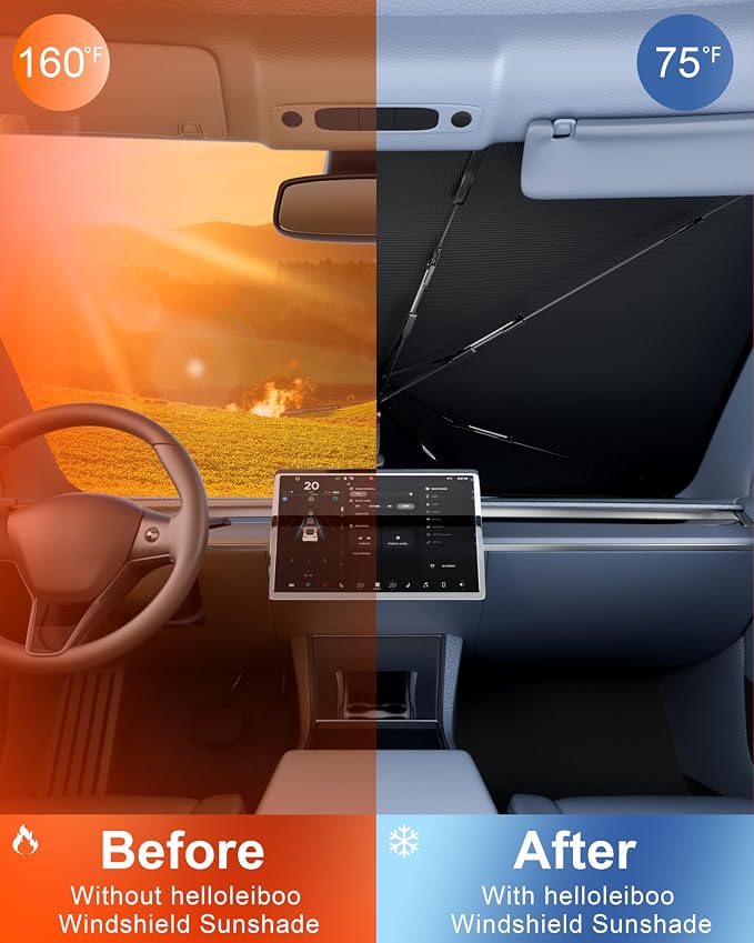 helloleiboo Custom Fit Toyota Tacoma Windshield Sun Shade Umbrella, Foldable 5-Layer Vinyl Coating, Reflective Heat and UV Protection