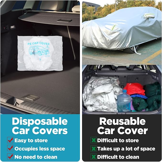 Molain 10 Pack Disposable Car Cover Clear Plastic Car Cover, Waterproof Universal Rain Dust Garage Covers with Elastic Band, Cars Covers for Outdoor Snow/Rain (12.4 ft x 21.6 ft)