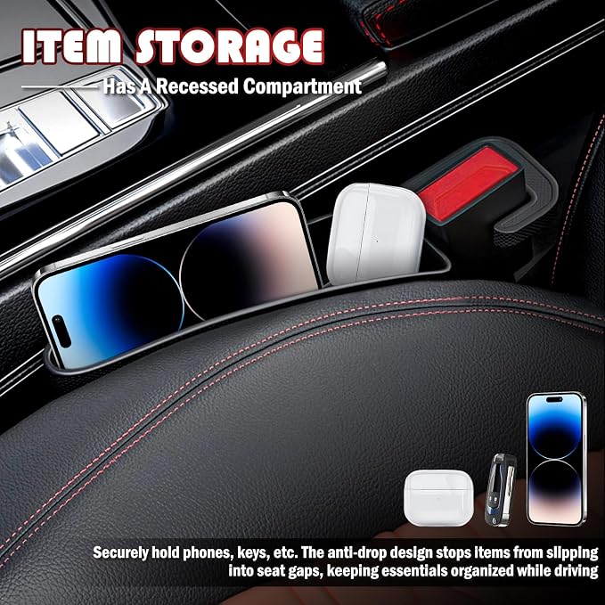 2PCS Short Car Seat Gap Filler Organizer with Seats Belt Holes,Anti-dropout Seat Gap Filler Fills Console Gaps,Universal Car Seats Gaps Plug with Storage Slot for Cars Storage