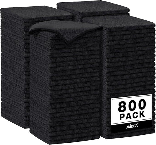 AIDEA Microfiber Cleaning Cloth Black, 800PK, Microfiber Towels for Cars, Shop Towels Cleaning Rags, Premium Wash Cloths, Absorbent Towel for SUVs, House, Kitchen, Commercial, Cleaning Supplies 12×12"