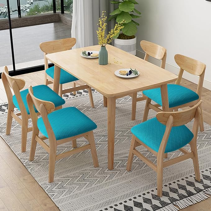 Fuloon Stretch Chair Seat Covers 4 PCS, Removable Washable Dining Chair Covers Anti-Dust Dining Room Seat Cushion Slipcovers (4, Peacock Blue)