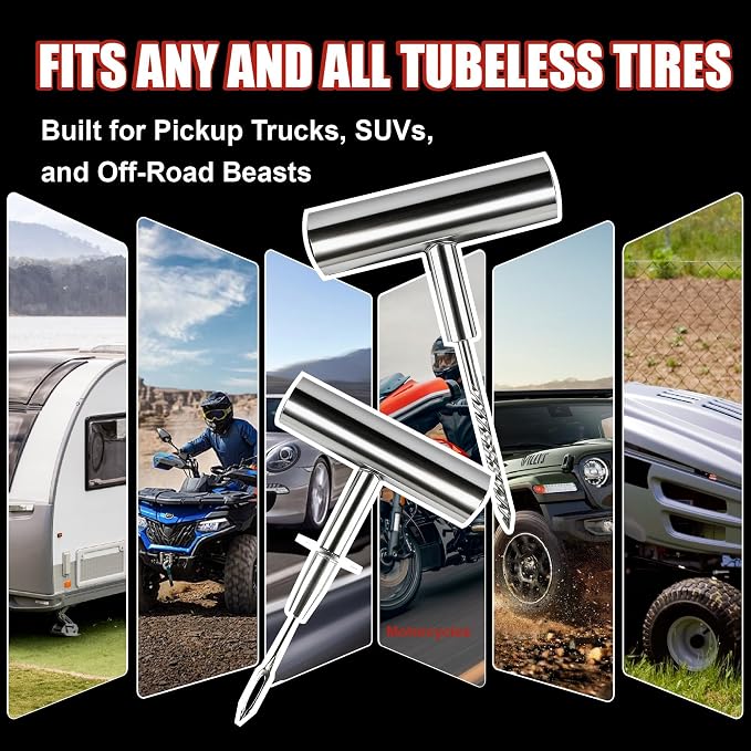 AWELCRAFT 68-Piece All-in-One Heavy Duty Tire Plug Kit – Professional Tire Repair Set, T-Handle Tools, Valve Kit, 40 Plugs, Pliers, Knife – Universal for Car