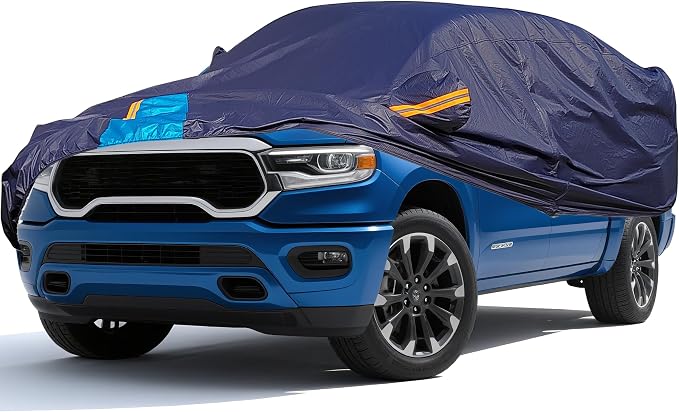 Car Cover Waterproof All Weather, 6 Layers Outdoor Full Exterior Cover Rain Sun UV Snowproof Protection with Zipper Cotton, Mirror Pocket for Dodge Ram