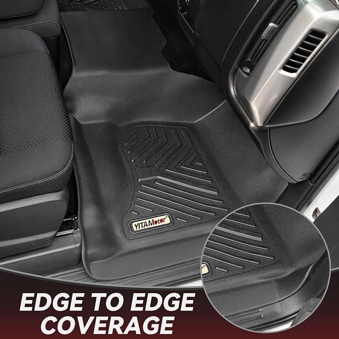 YITAMOTOR Floor Mats for 2014-2018 Silverado/Sierra 1500, 2015-2019 2500HD 3500HD, Crew Cab w/Bench Seat Carpet Floor, Custom Fit All Weather TPE Rubber Liners, Chevy Silverado GMC Sierra Accessories
