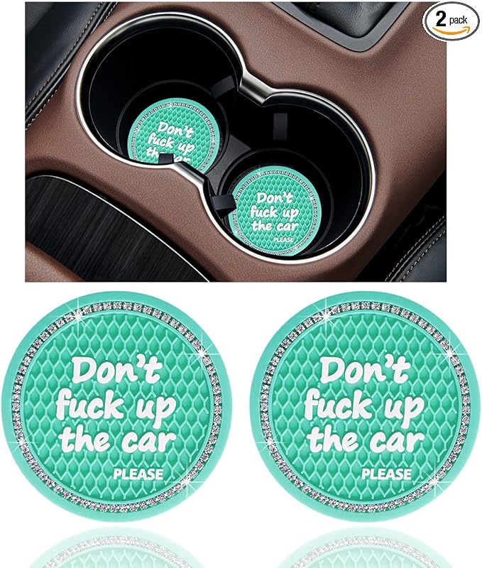 Ziciner 2 Pack Bling Car Cup Holder Coaster, 2.75 Inch Anti-Slip Auto Insert Cup Coaster, Crystal Car Drink Cup Mat Perfect for Women Girls, Universal Interior Decor Accessories (Mint Green)