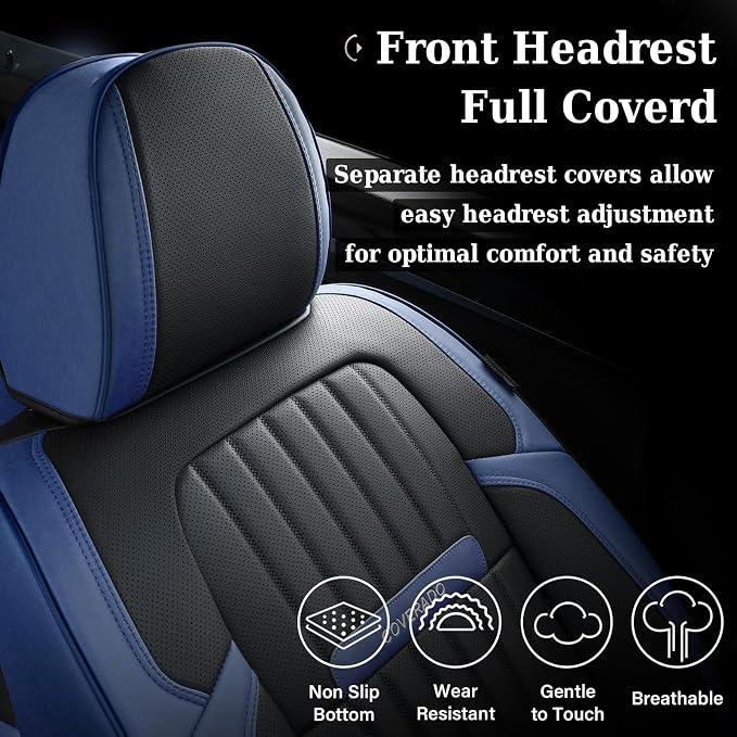 Coverado Car Seat Covers Full Set, Car Seat Protector Car Seat Cushion, Nappa Leather Seat Covers for Cars, Front and Back Seat Protectors Cushions Universal Fit for Most Cars Vehicles(Pink&Grey)