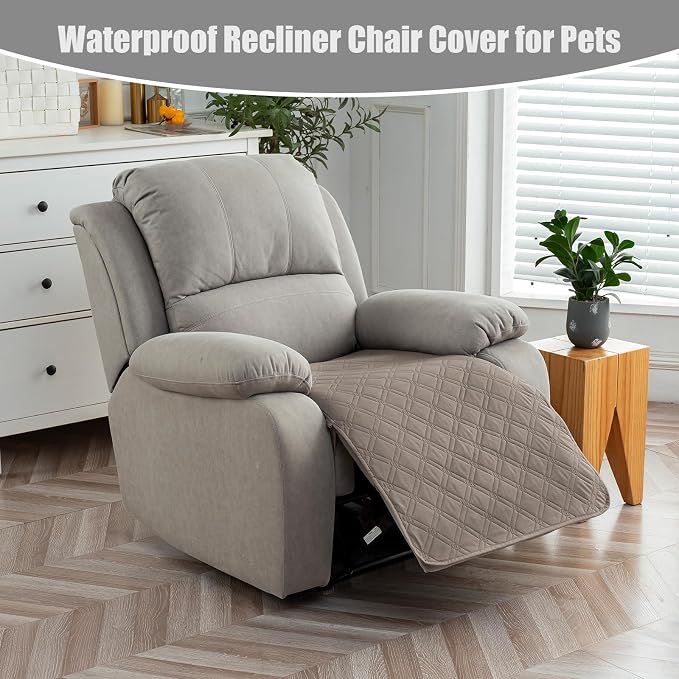 Genina Waterproof Recliner Chair Covers, Recliner Cover for Dog Pets Friendly, Washable Antislip Reclining Chair Cover Furniture Protector, Sofa Slipcover for Living Room(23.6inch/Taupe)