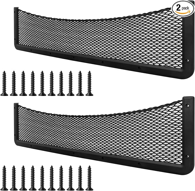 ABS Plastic Frame Automotive Cargo Nets Car Net Pocket Phone Car Mesh Net Holder RV Storage Boat Cargo Pocket Organizer Framed Mesh Net Pocket with Screws for Auto RV Net(2, 32 x 8 Inch)