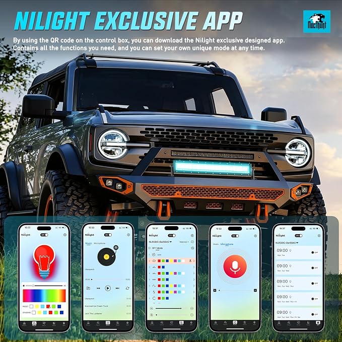Nilight LED Light Bar 22Inch 120W Cube Flood Offroad Work Light with RGB Halo Strip Multi Chasing Flash Strobe Mode APP & Remote Control IP67 Waterproof for Truck Pickup Golf Cart SUV ATV UTV