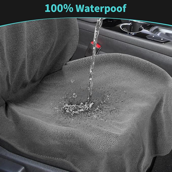Waterproof 2 Pack Car Seat Towel Covers(Grey, 2 Pcs) | Non-Slip Sweat Absorbent, Universal Fit Front Bucket Seat Cover, Washable Towel Seat Protector