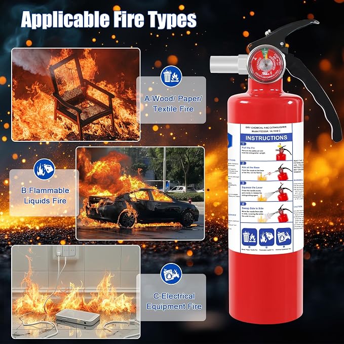 6 Pack ABC Dry Chemical Fire Extinguishers with Mount | 2.5 lb 1A:10B:C Rating for Home, Car, Boat, Quick Release Handle, Compact & Portable Dry Powder Extinguisher
