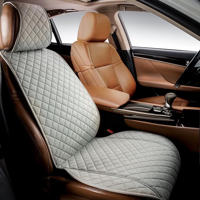 IVICY Faux Suede Front Car Seat Cover – Non-Slip Bucket Seat Protector for Most Cars, SUVs, Vans & Trucks – 1 Seat Cover, Machine Washable, Side-Airbag Friendly, Light Gray