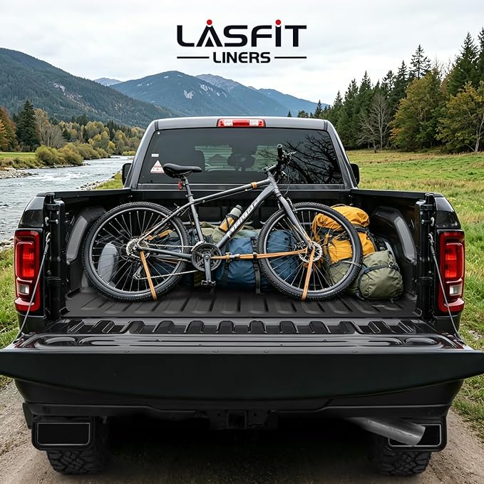 LASFIT 8FT Truck Bed Mat for RAM 1500/2500/3500 2006-2018 | Long Bed (8FT / 98.3inches), Not for 6.4FT/5.7FT, All Weather Custom Fit Truck Cargo Bed Liner, Black
