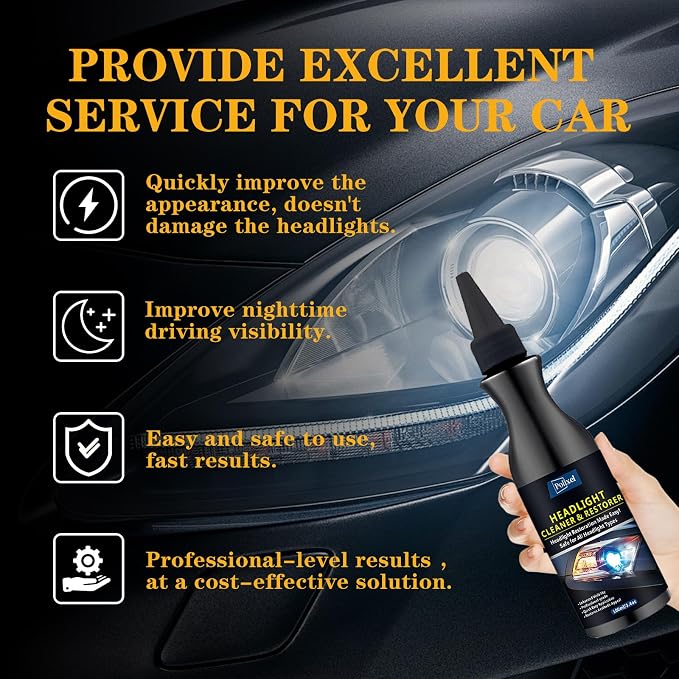Headlight Cleaner & Restoration Kit - Professional Headlight Lens Cleaner & Restorer for Yellowed, Oxidized & Hazy Headlights Instantly Restores Clarity & UV Protection for All Car Headlamp