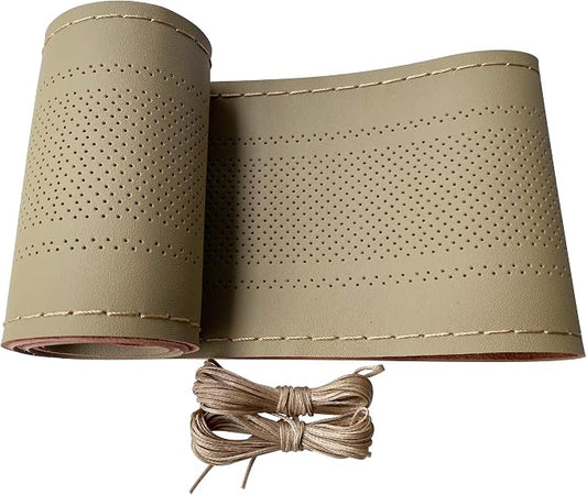 Carodi Leather Steering Wheel Cover, Breathable Non-Slip Design, Soft and Comfortable Feeling, Universal 15 Inch Auto Car Steering Wheel Stitch on Wrap（Size M,Beige）