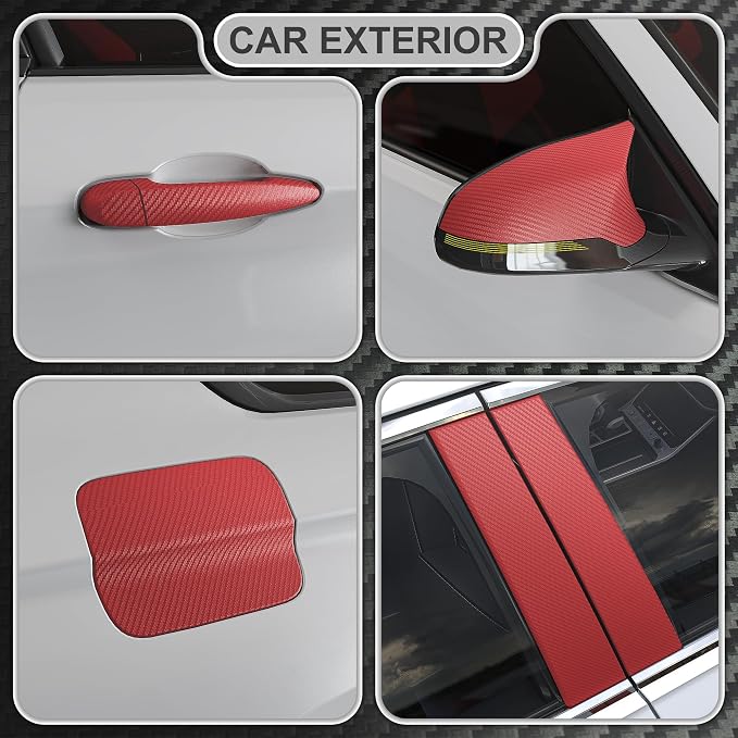 Lypumso 3D Red Carbon Fiber Vinyl Wrap, Car Wrap Film Roll with Air-Release Technology for DIY Use, Car Auto Decal Exterior and Interior Wrapping Film, Vehicle Self Adhesive Sticker(1FT x 10FT)