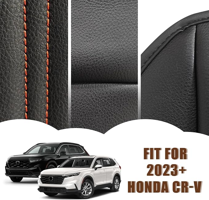 Muslogy Center Console Armrest Cover Fit for Honda CR-V & CRV Hybrid 2023-2026 2026 Accessories, Comfort Armrest Pad Console Lid Cushion Vegan Leather Regular Thick(Black/Orange Trim)