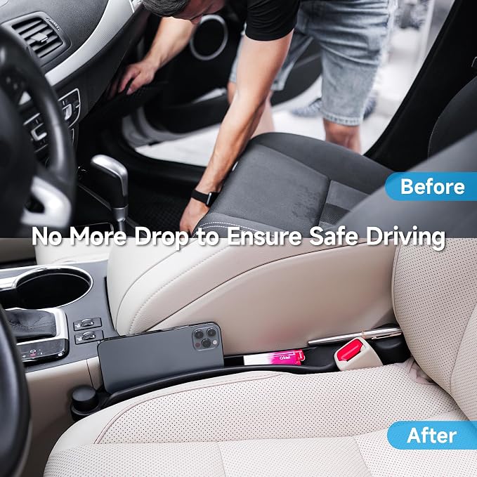 Givifive Car Seat Gap Filler Set of 2, 3IN1 Seat Side Gap Filler Plug with Storage Slot & Hook Function, Soft Foam Universal Fit Car SUV Truck Fill Gap Between Seats Console Organizer（Narrow Black）