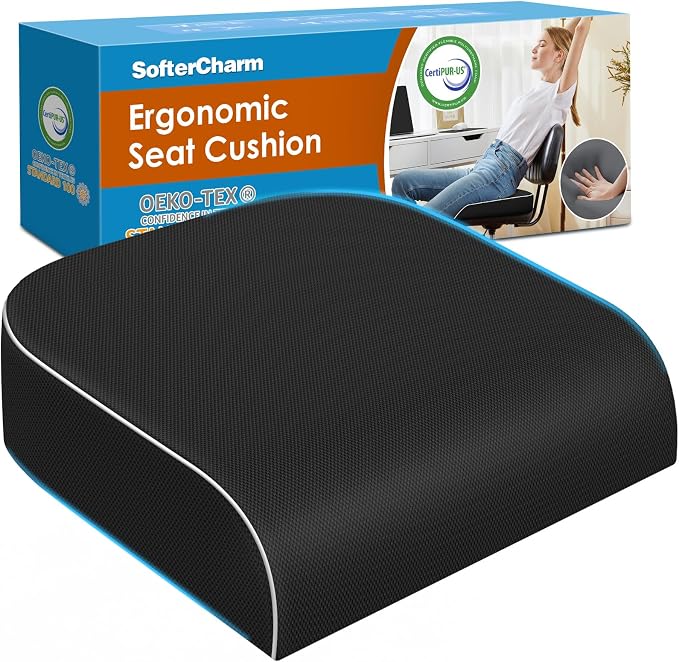Seat Cushion, Memory Foam Office Chair Cushions for Long Sitting Hours, Chair Pad for Sciatica, Coccyx, Tailbone, Hip Pain & Pressure Relief, Office, Home,Car Seats,Airplane, Black/X-Large