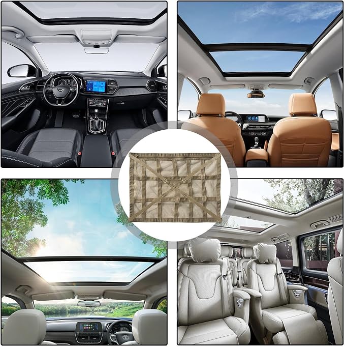 Car Ceiling Cargo Net, Strengthen Load-Bearing Car Roof Storage Organizer,Reduce Sagging of Car Roof Mesh Storage Organizer,Camping Gear Must Haves Cargo Net for Car