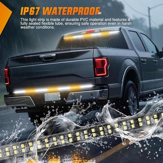 Nilight 60 Inch Truck Tailgate Strobe Light Strip Tail Emergency Bar Rear Window Warning Lamp Ultra-Bright Double Row 360 LED for Pickup Trailers Construction Vehicles Car SUV, Amber White