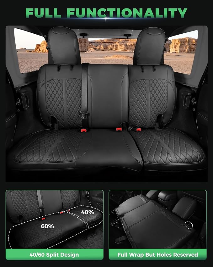 for Jeep Wrangler Seat Covers 4Door JK 2013 2014 2015 2016 2017, Custom Fit Car Seat Cover Full Set, Luxury Leather Seat Protectors, Waterproof SUV Interior Cushions Accessories, Black